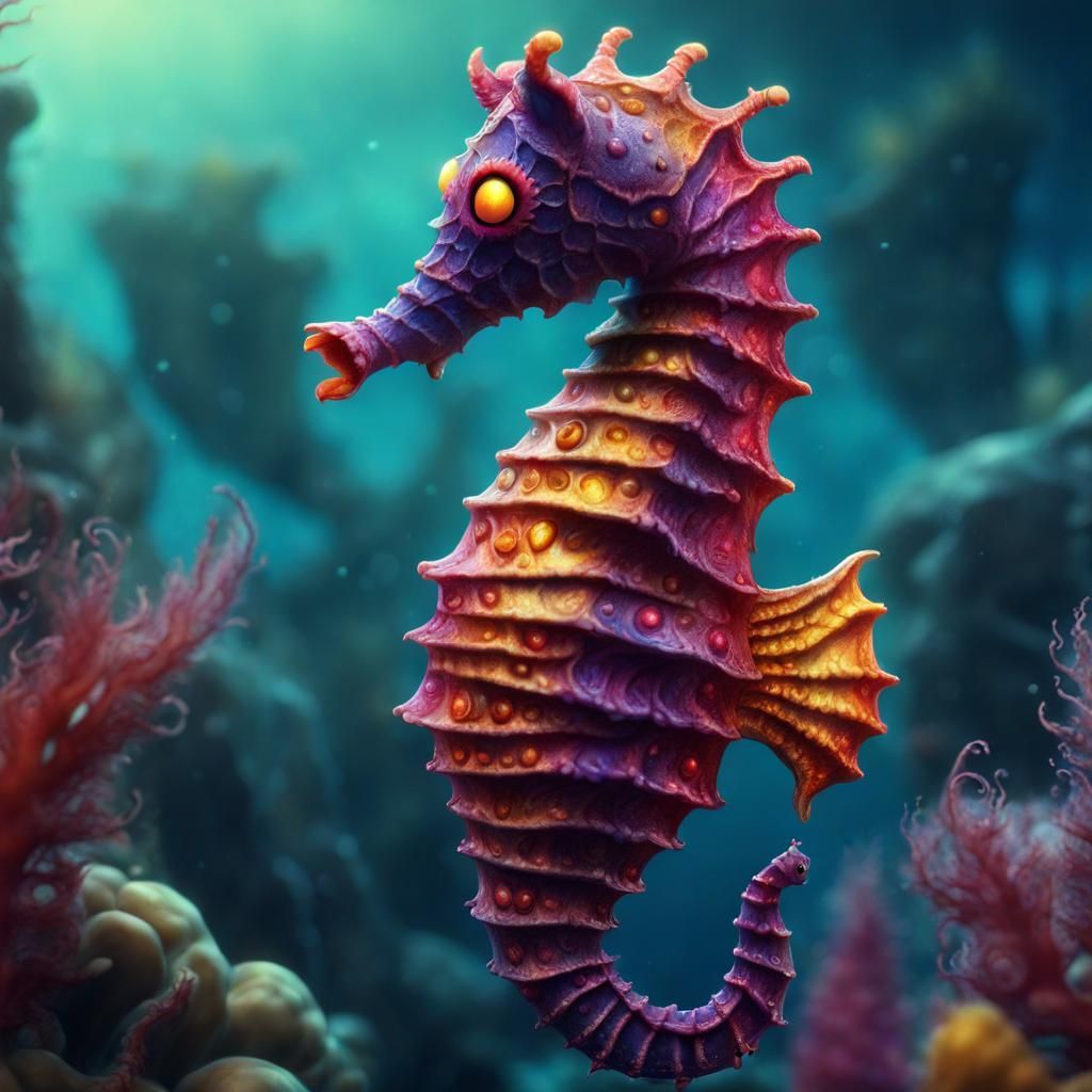 Colorful Demon Seahorse Digital Painting