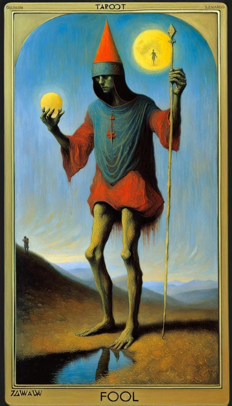 The Fool Tarot Card in Dark Surrealist Style