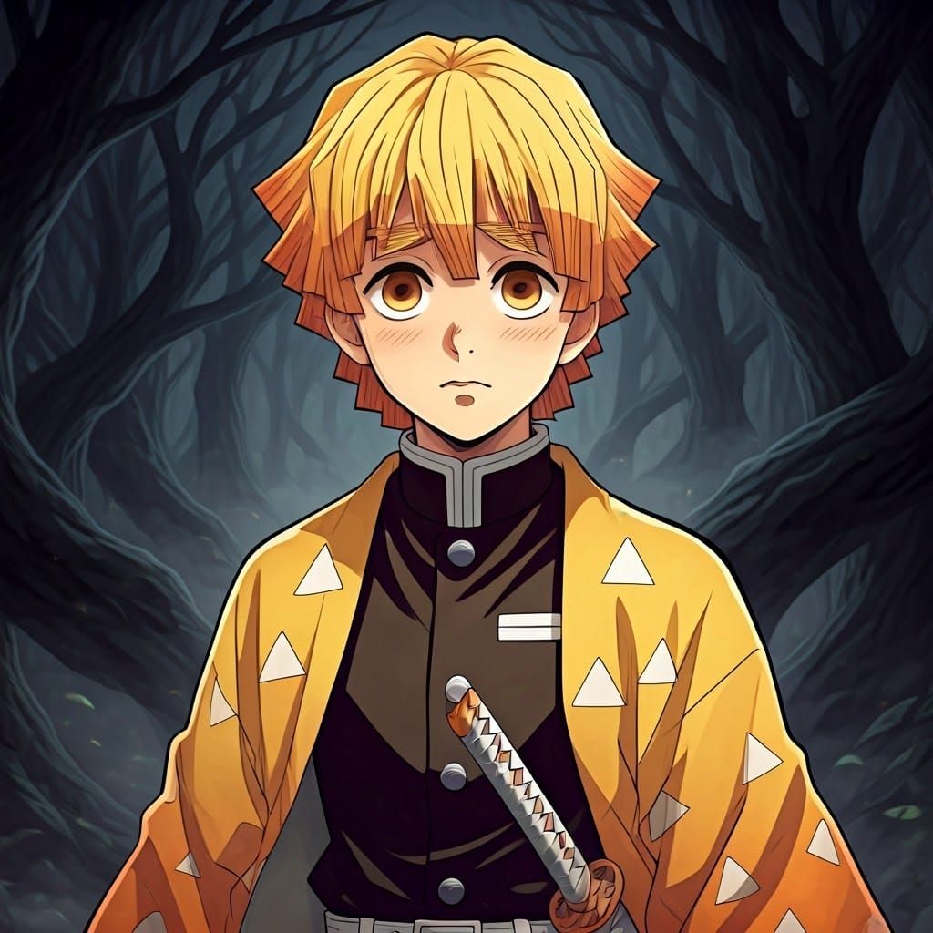 Zenitsu Agatsuma in Eerie Forest, Anime Style