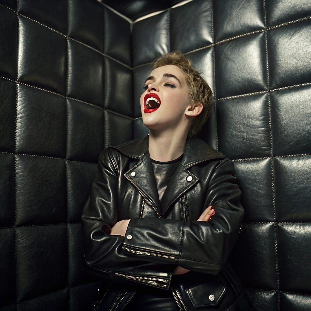 A Surrealistic Portrait of Marilyn Monroe in a Leather Strai...
