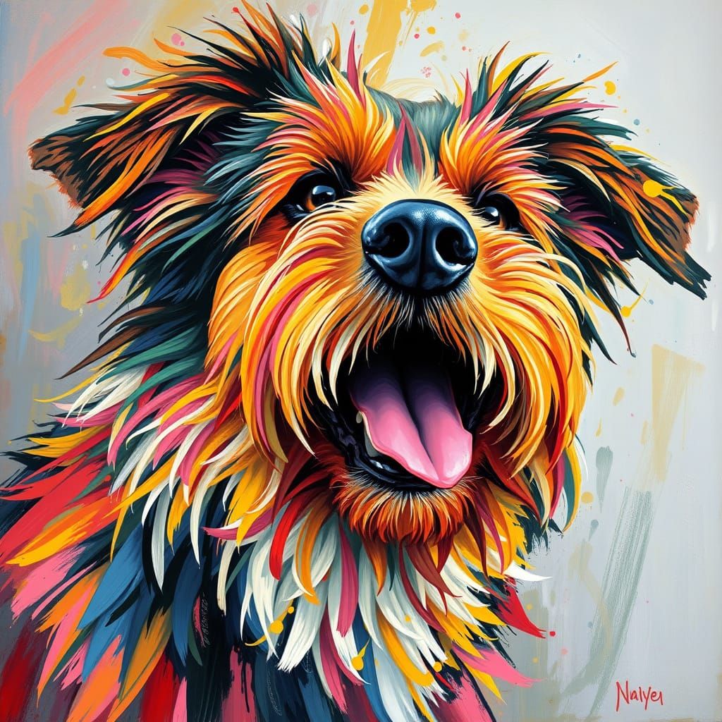 Energetic Dog Portrait in Expressionist Style