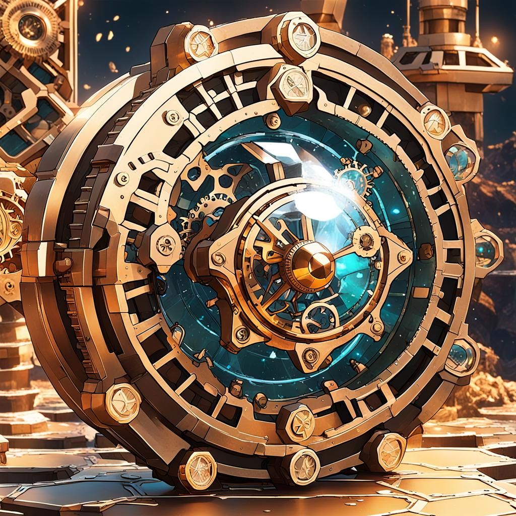 Steampunk Engine with NFT and Blockchain Logos