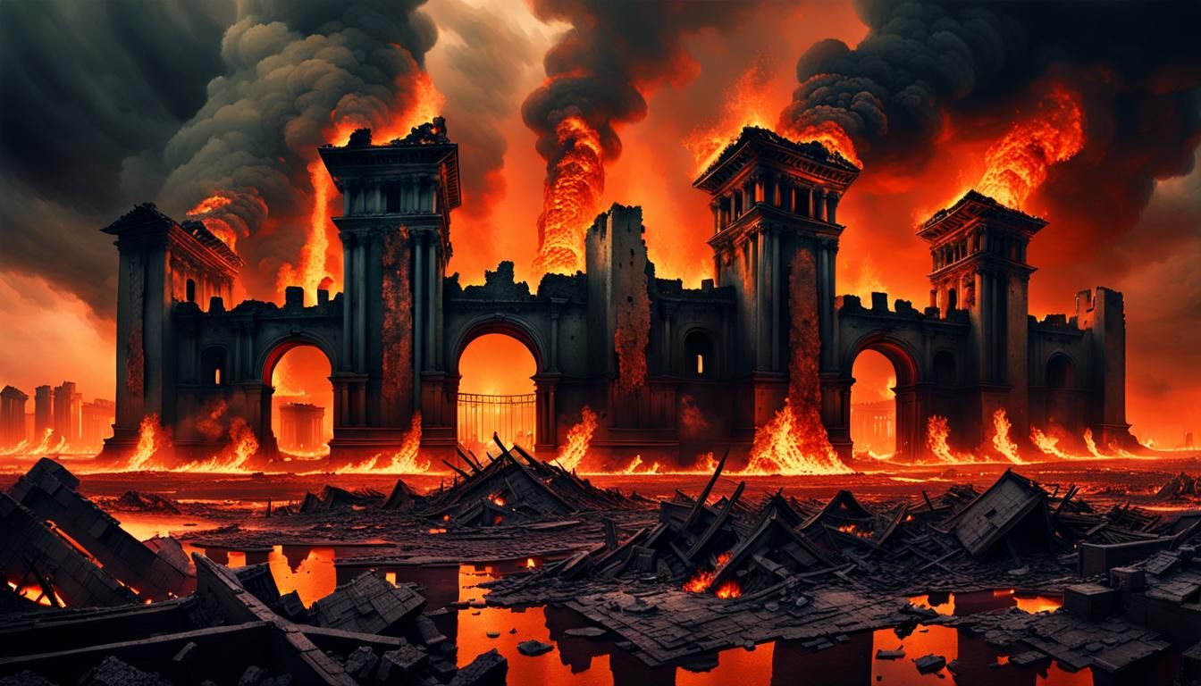 Dystopian Cities Engulfed in Flames: Surreal Apocalyptic Art