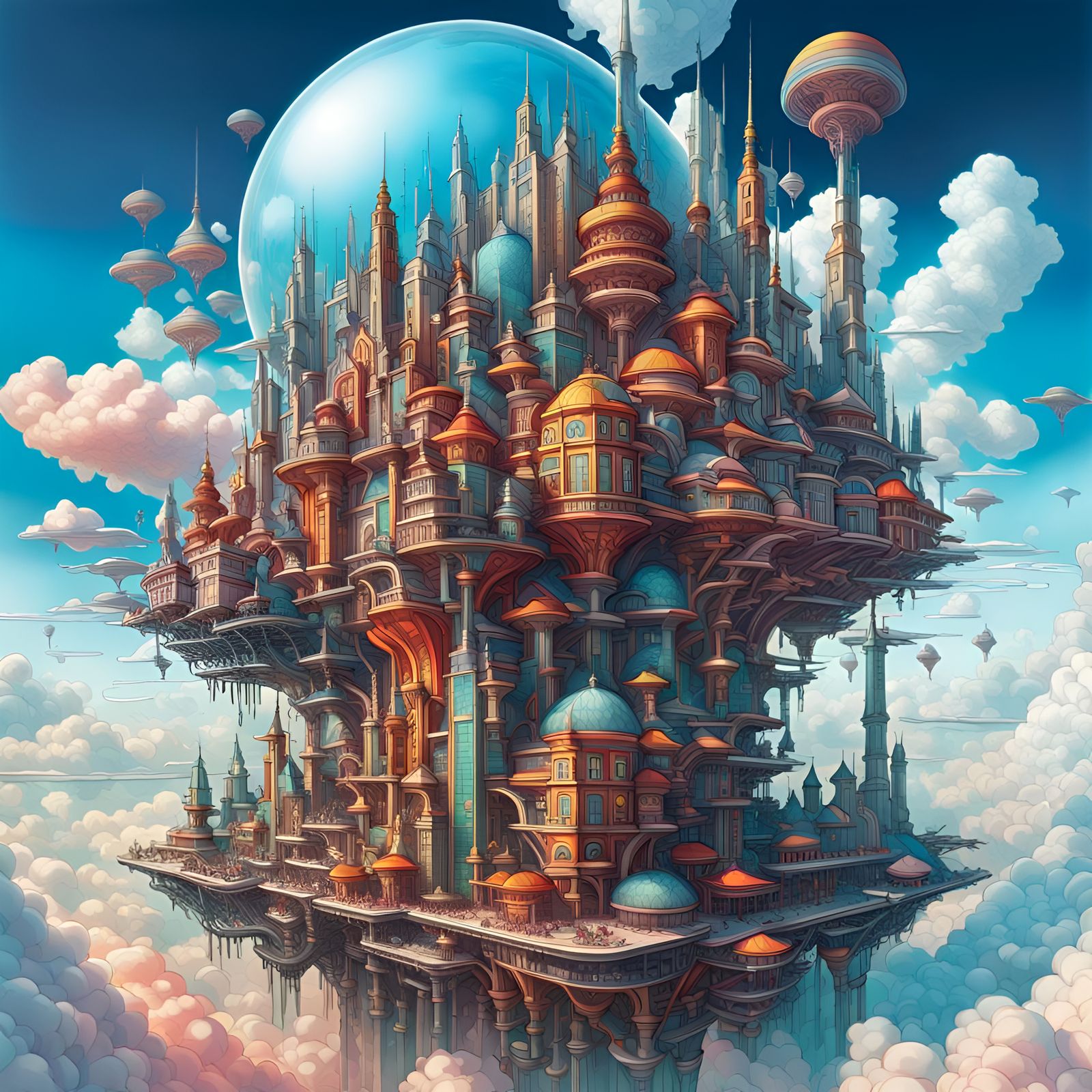 Futuristic City in the Clouds, Hyperdetailed Photograph