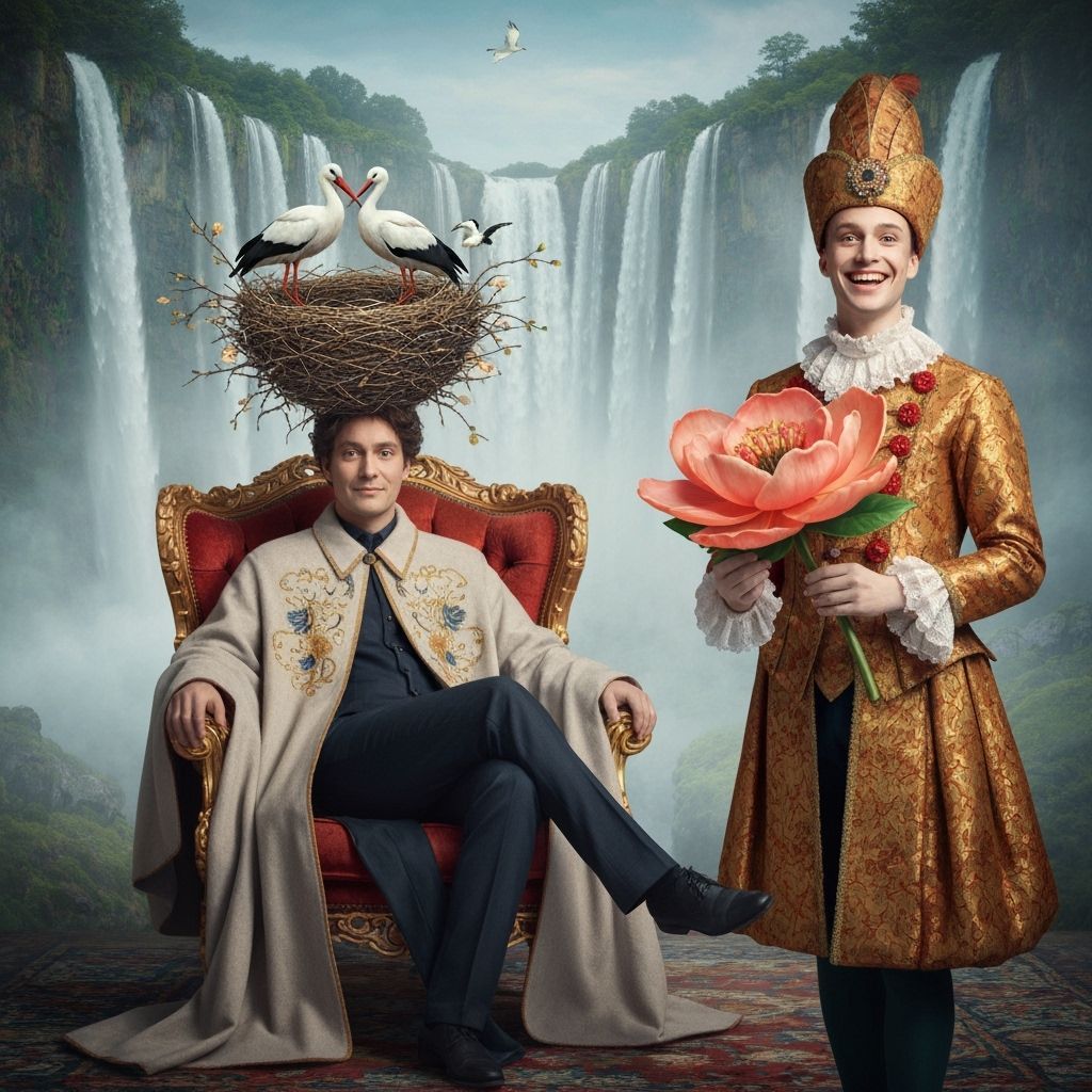 Surreal Stork Nest Portrait in Bosch and Klimt Style