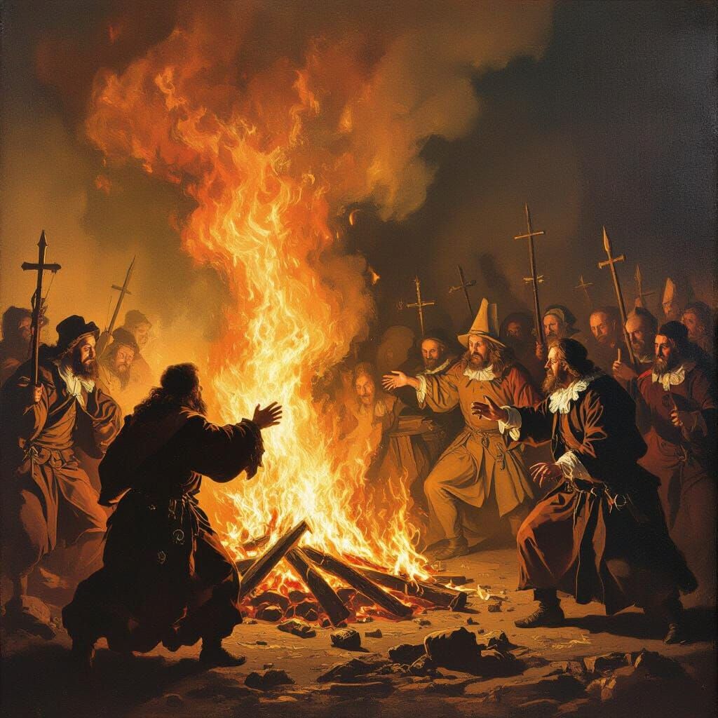 Puritan Sermon Painting: Souls Burning in Hell, Baroque Styl...