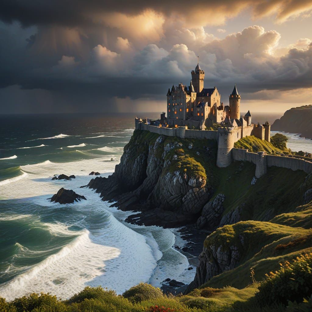 Polka Dot Castle on Cliff During Storm