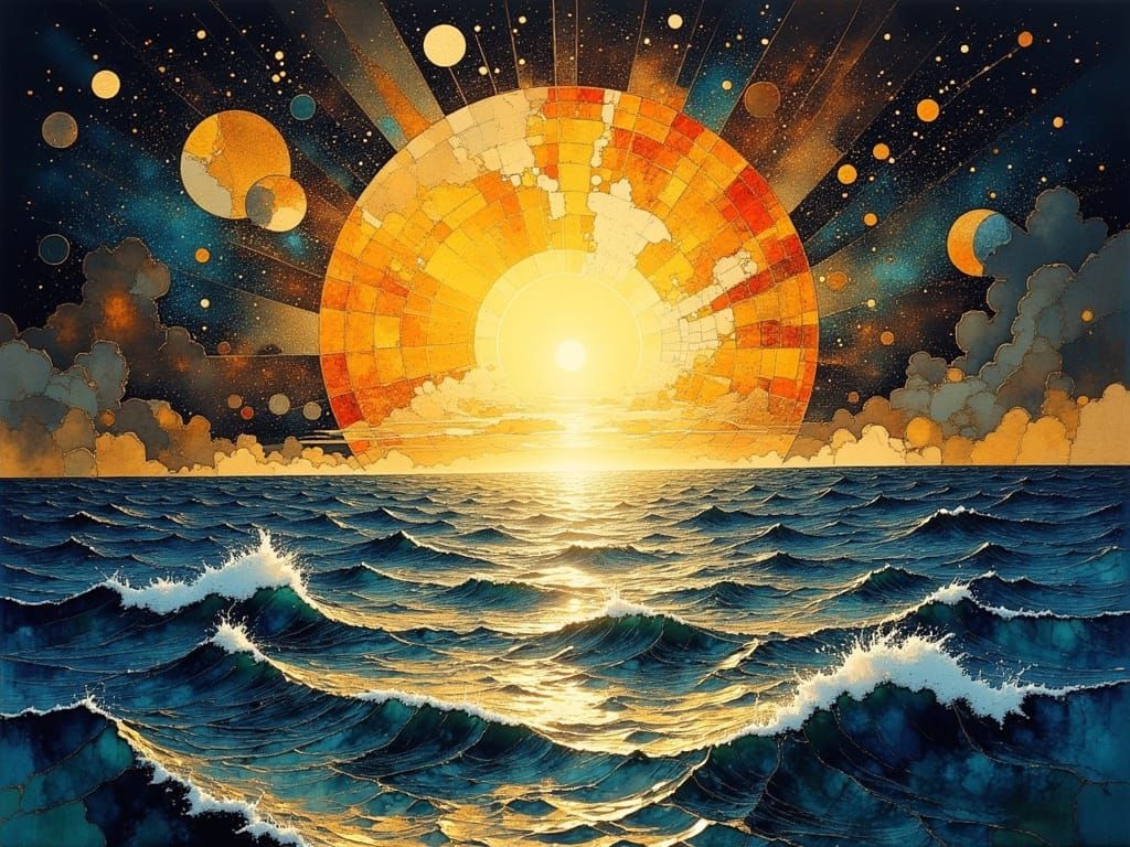 Sunlit Water: Cosmic Holographic Astral Illustration