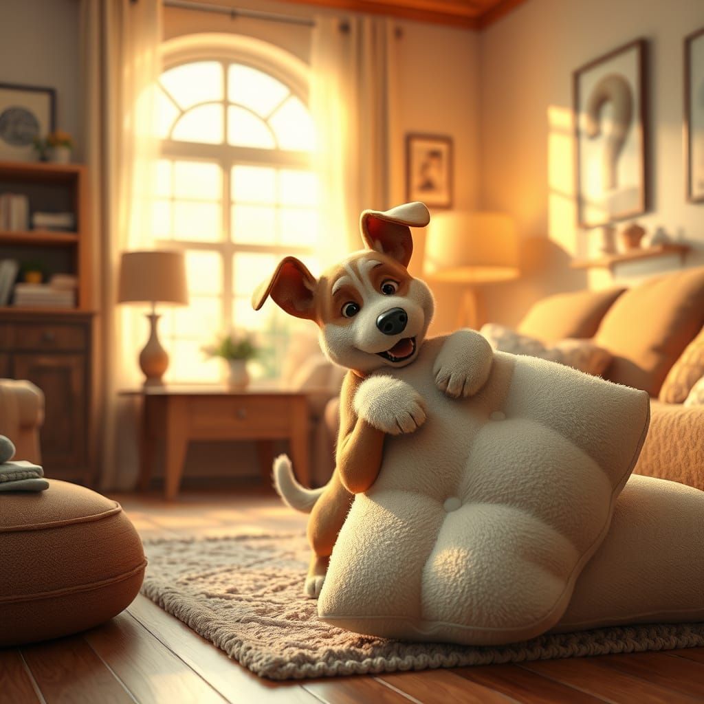 Playful Dog in Cozy 3D Living Room