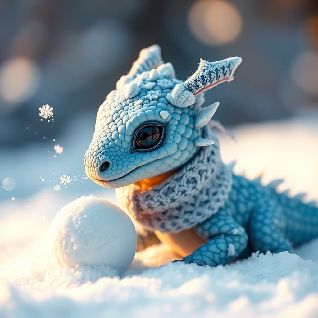 Baby Dragon Plays in Winter Wonderland with Frosty Scales