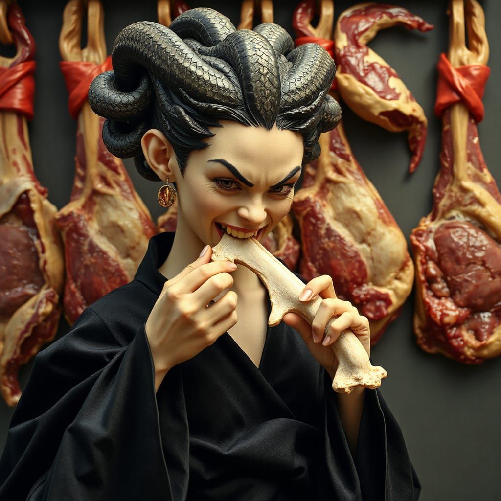 Medusa: Cute and Angry in Paper-Art Style