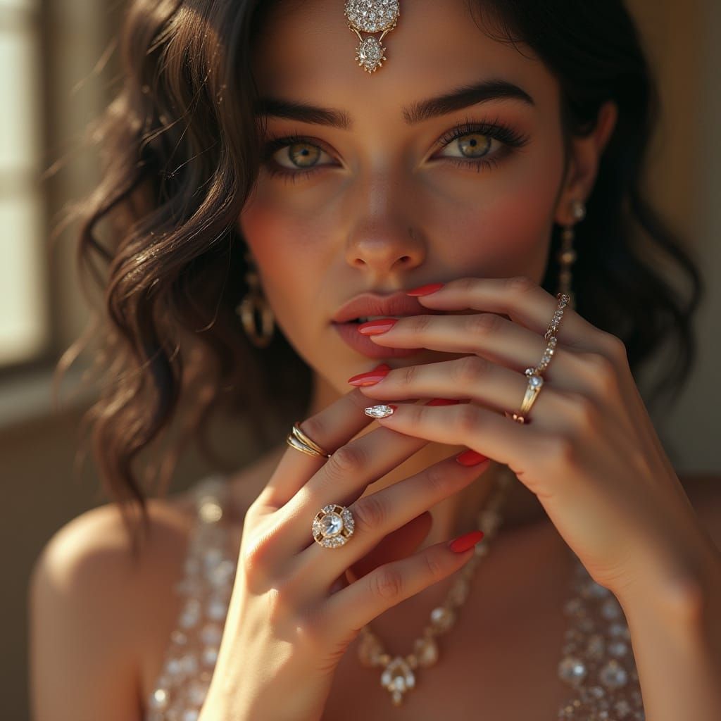 Elegant Hand Holding a Diamond Rotating 360 Degrees