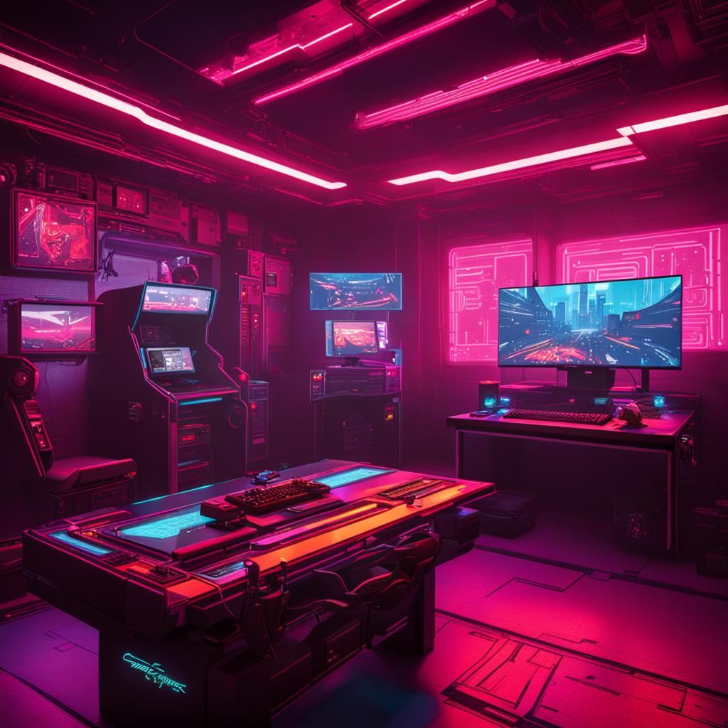 Cyberpunk Gaming Room in Neon Style