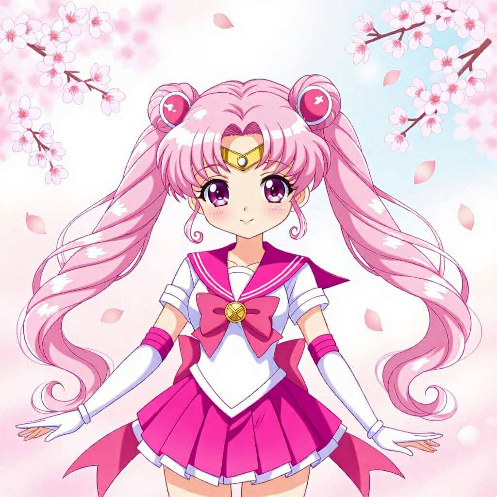 Pink Chibi Moon with Rabbit Features in Anime Style