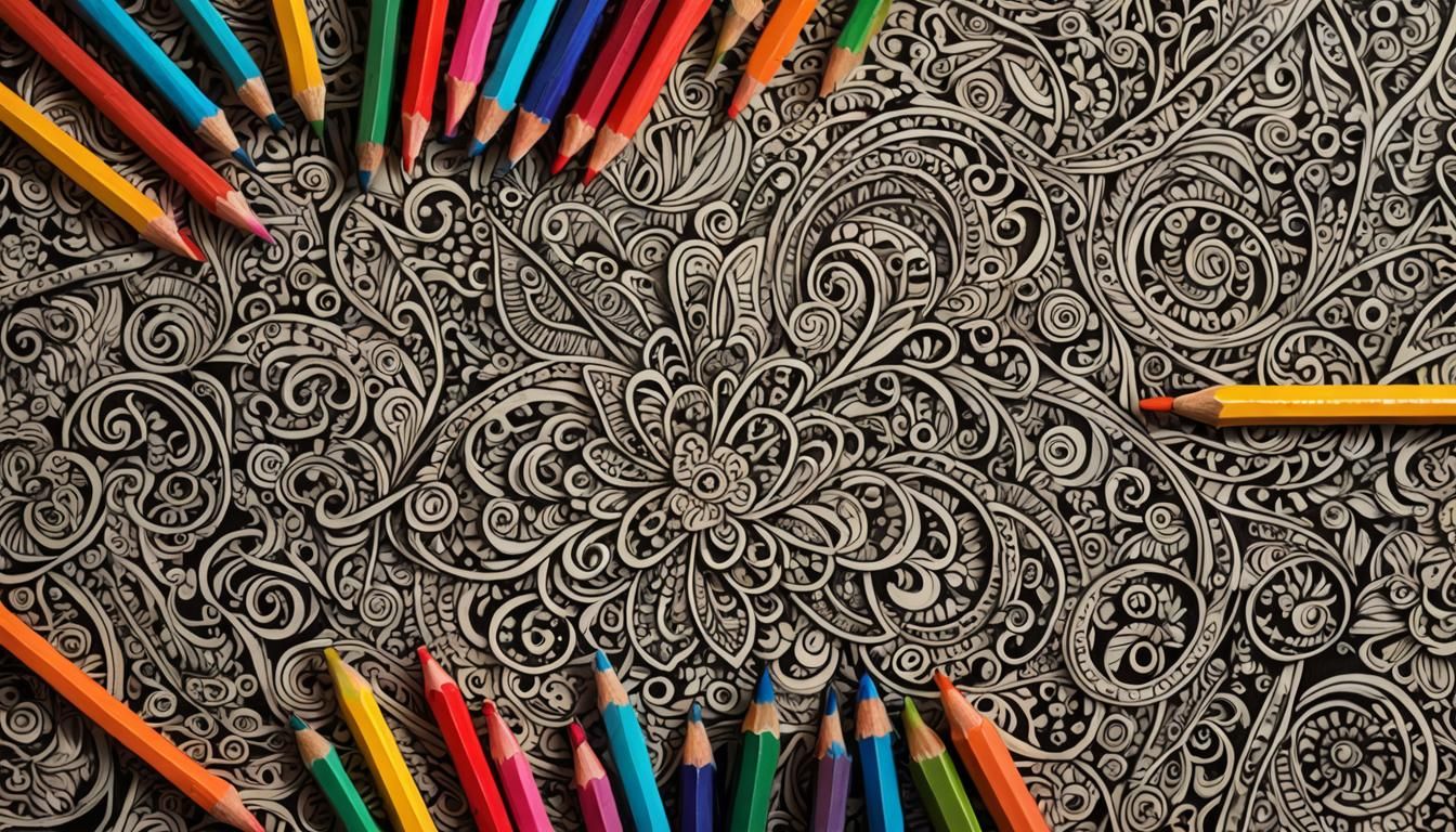 Intricate Doodle Art on Wooden Desk in Macro