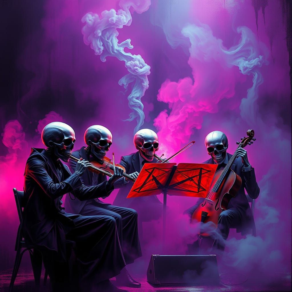 Macabre Orchestra of Skulls in Gothic Fantasy Chamber