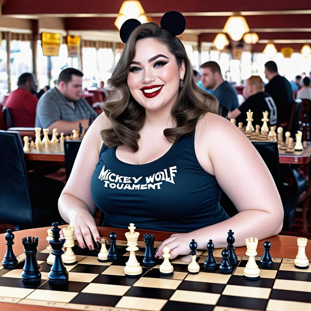 Curvy Woman Playing Chess in Tournament