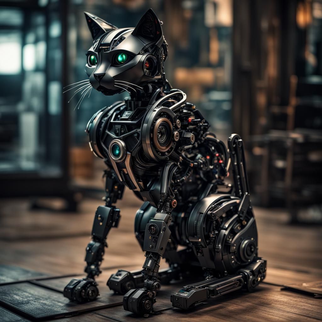 Hyperrealistic Black Cat Robot in High Definition