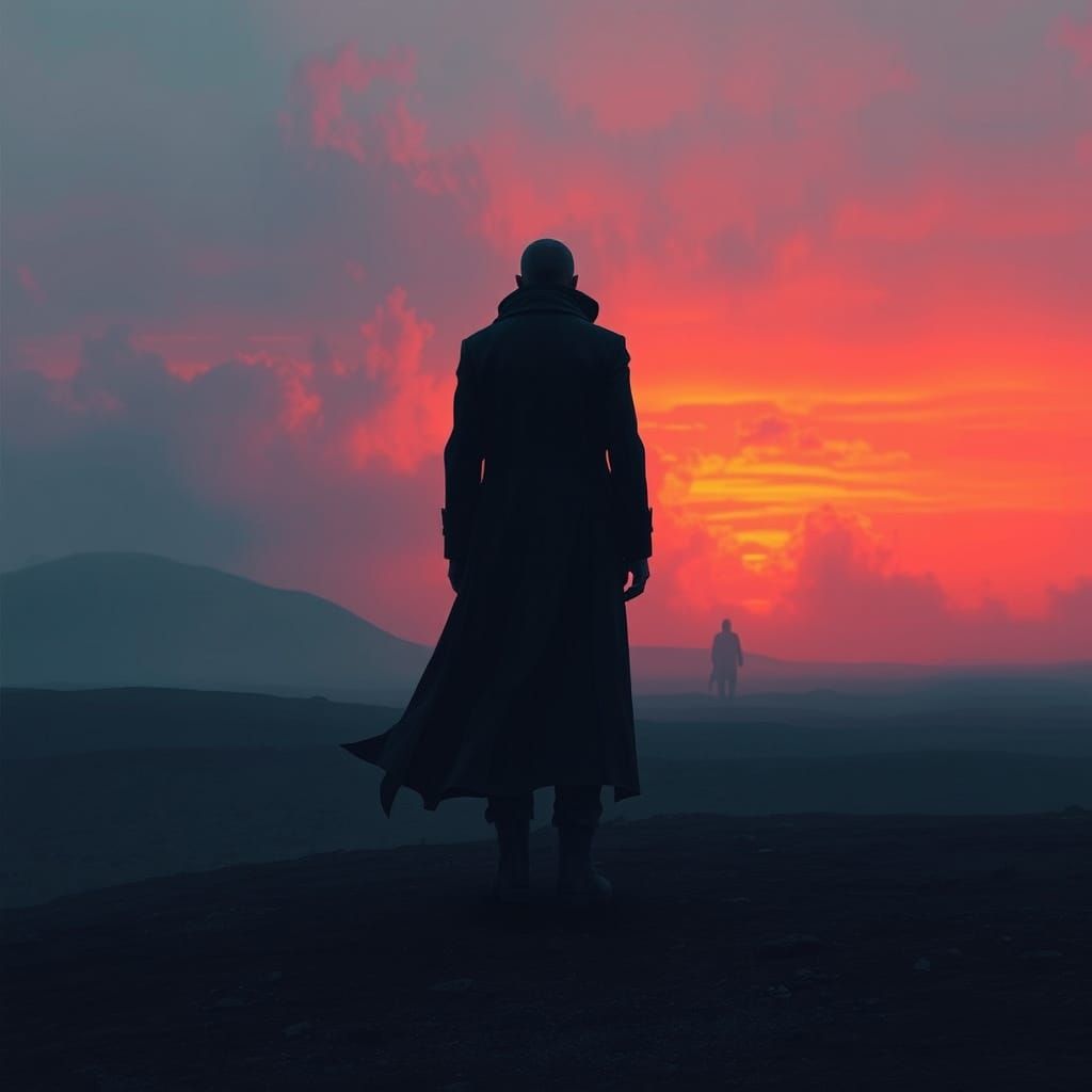 Desolate Figure in Moody Dystopian Landscape