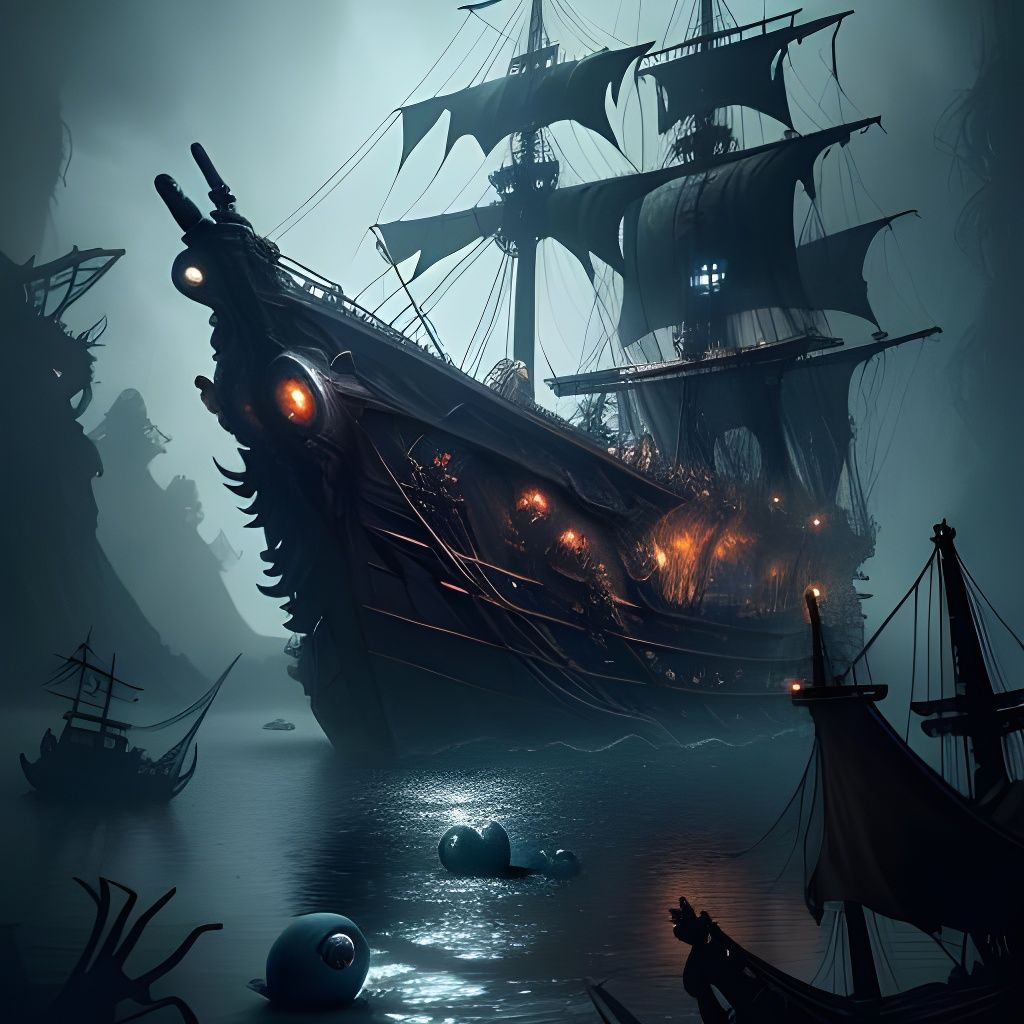 Surreal Gothic Pirate Ship of Eyeballs