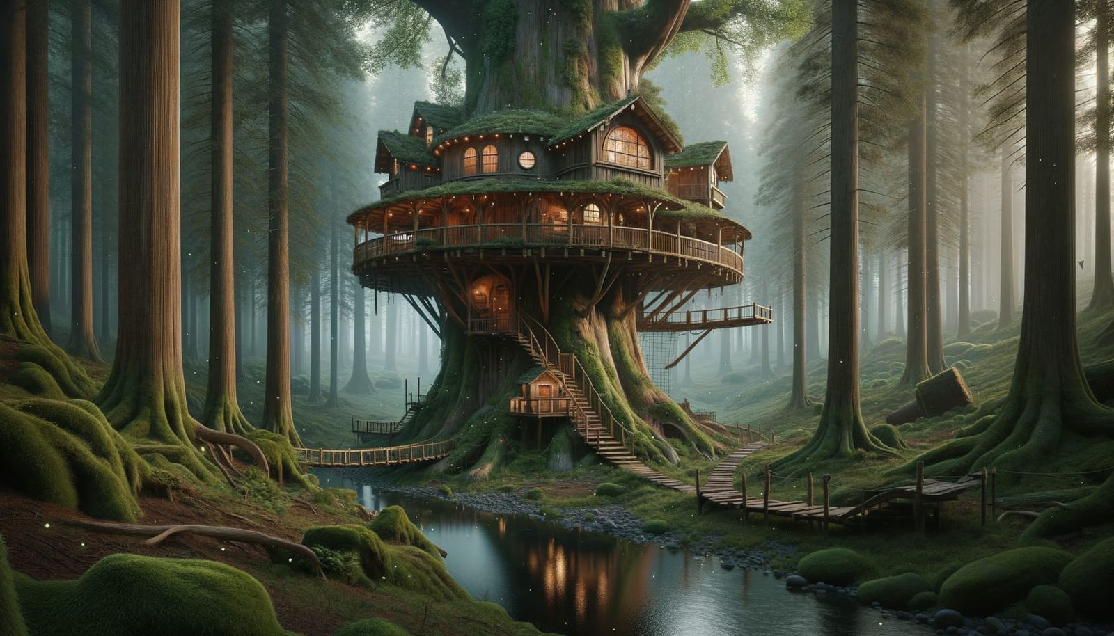 Elaborate Rustic Treehouse in Mystical Forest