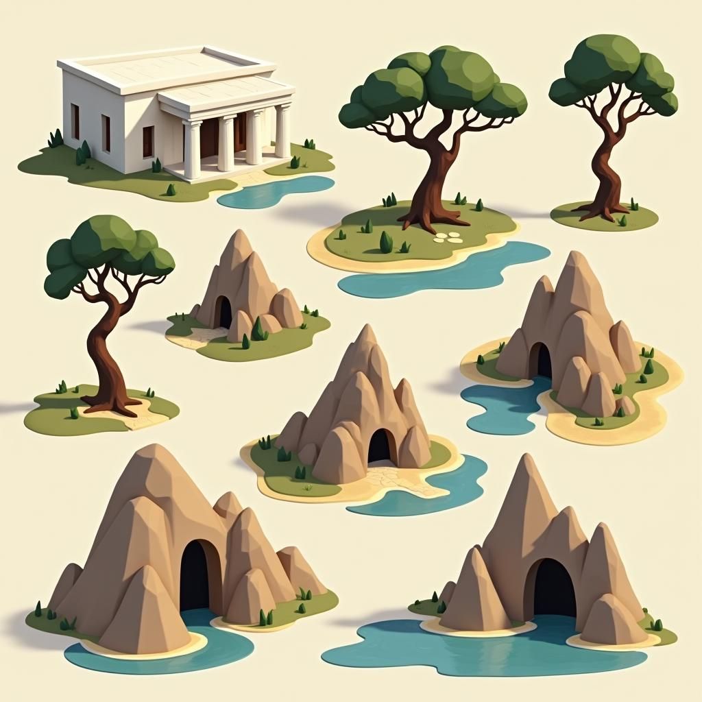 Greek-Inspired Low-Poly Fantasy Map Icons