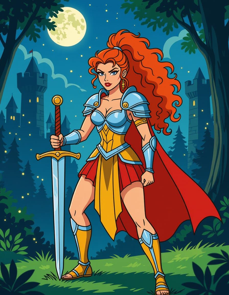 Ginger Warrior Woman in She-Ra Cartoon Style
