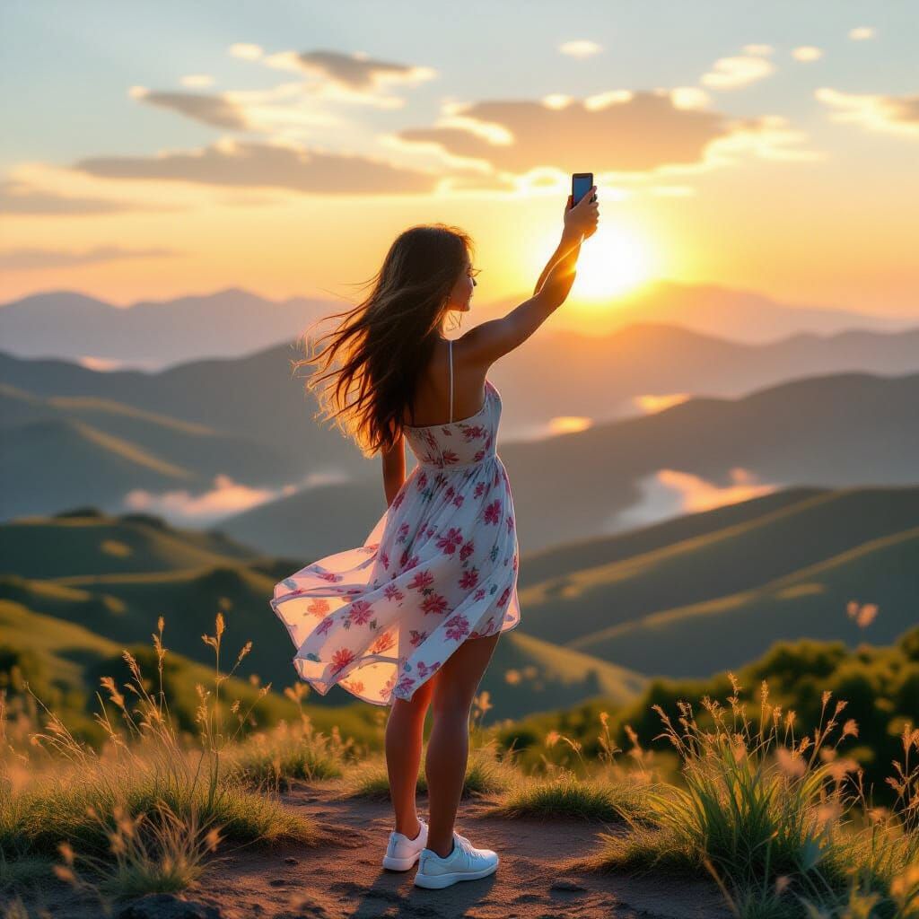 Golden Hour Vista Captured by Young Woman