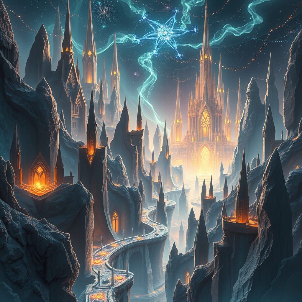 Crystal City Illuminated by Flowing Starlight