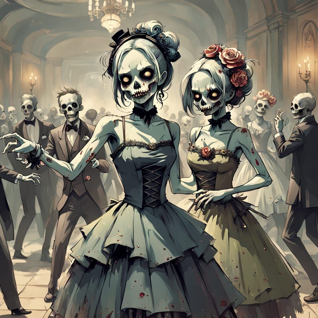 stylish zombie dancers dancing at the prom