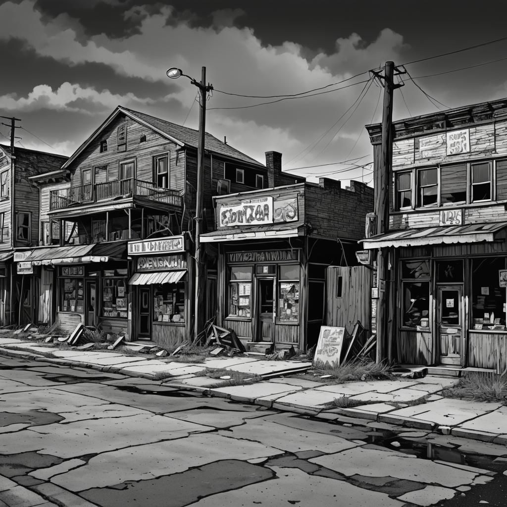Noir Expressionism: Abandoned Shops in Rural Setting