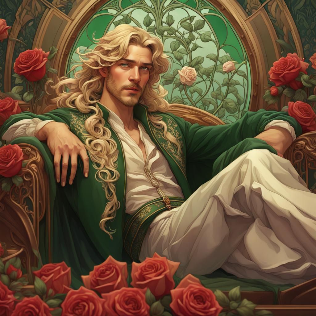 Art Nouveau Prince Surrounded by Roses