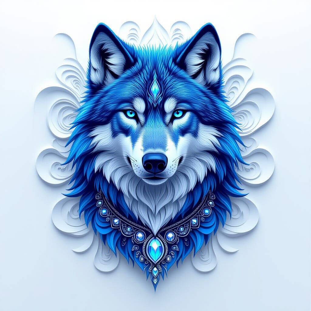 Lustrous Blue Wolf with Fractal Patterns in 3D