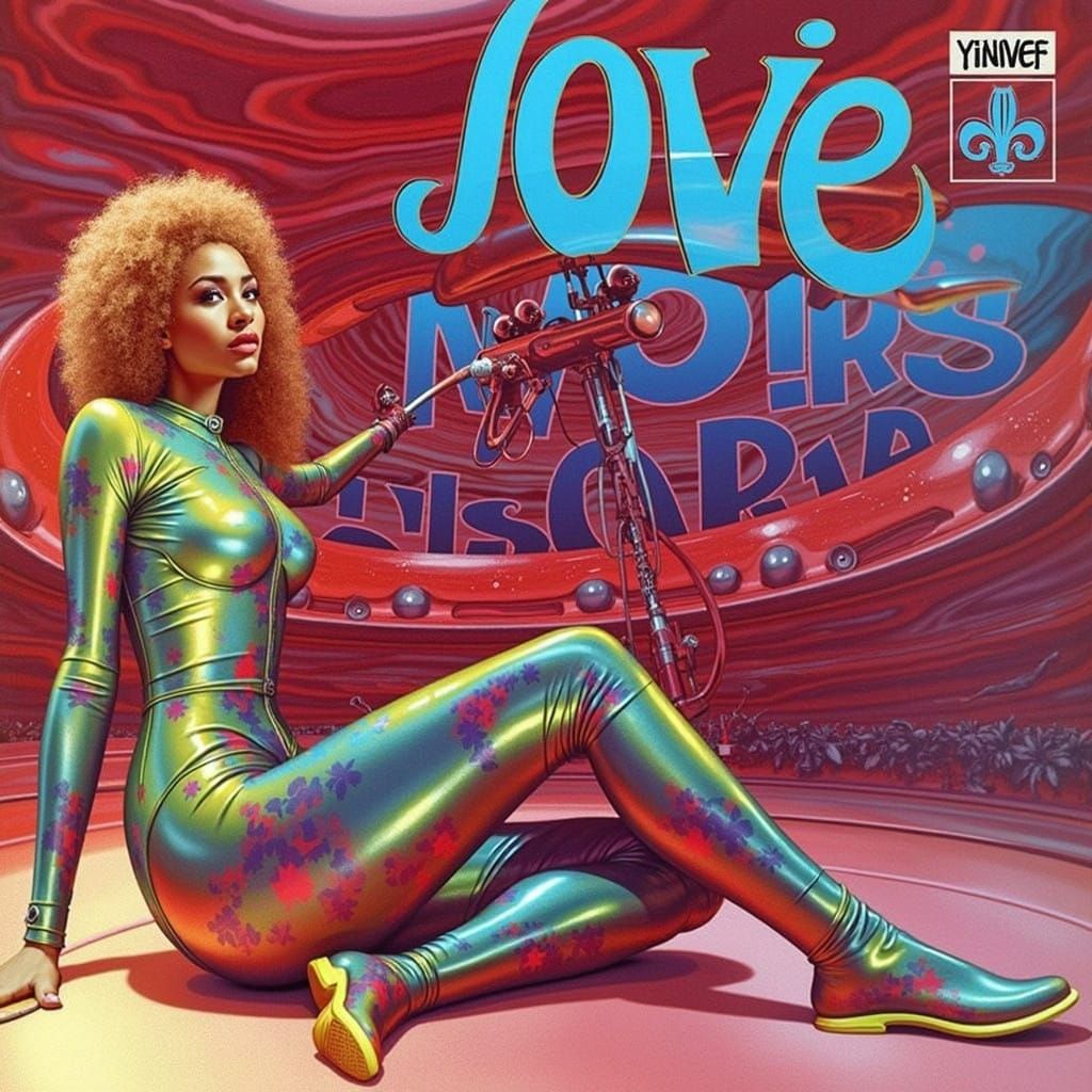 Retro-Futuristic Mustang in a Psychedelic Chrome Environment