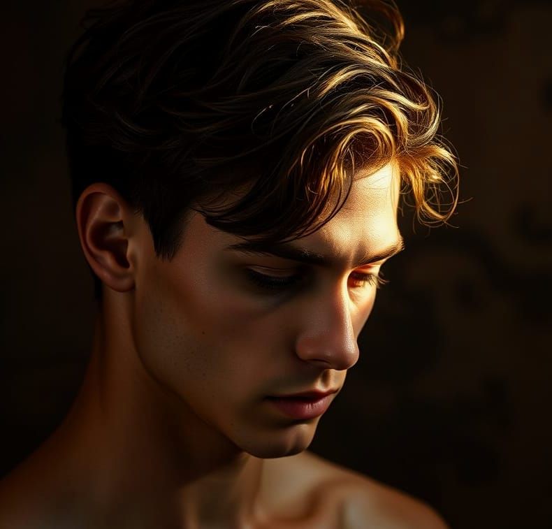 Pensive Young Man Portrait in Golden Light