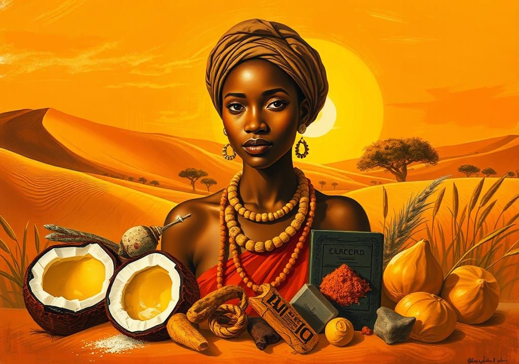 African Woman with Glowing Skin and Natural Treasures