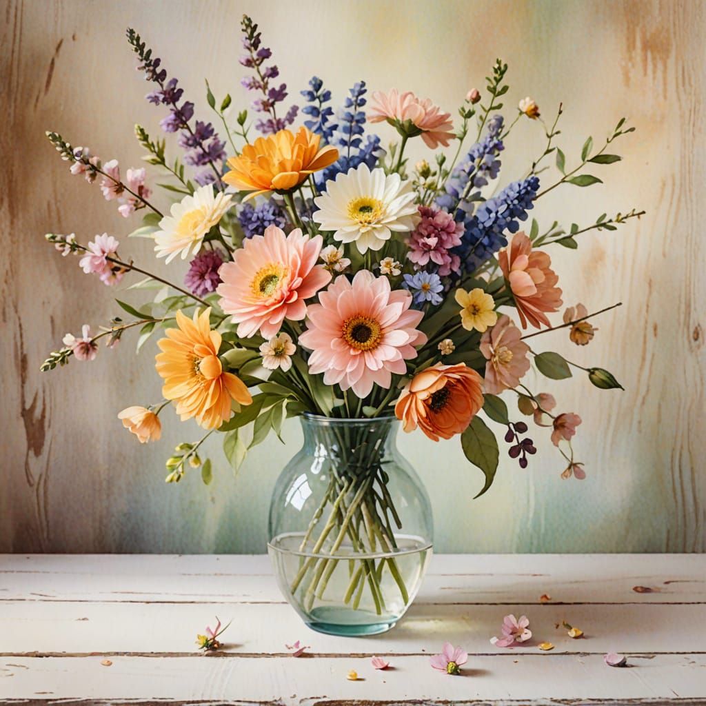 Whimsical Watercolor Floral Arrangement in Pastel Hues