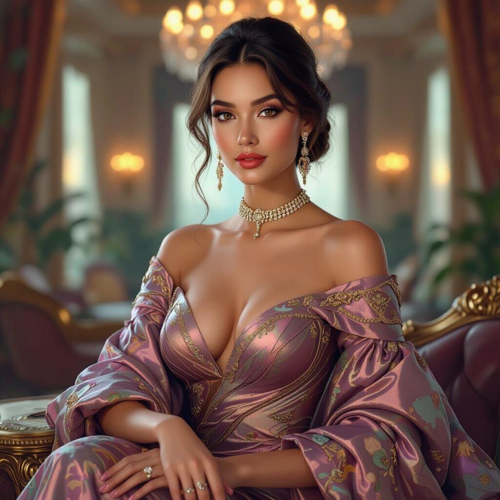 Elegant Lady in Luxurious Setting, 3D Painting Art