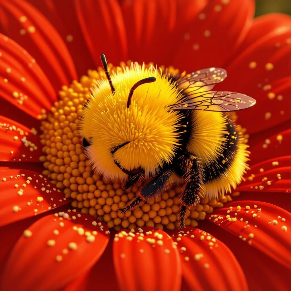 Bumble Bee Sleeping in Daisy, 3D Digital Cartoon