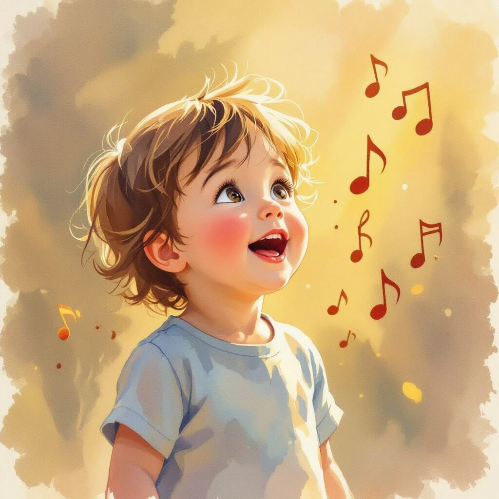Joyful Child Sings Amidst Swirling Musical Notes