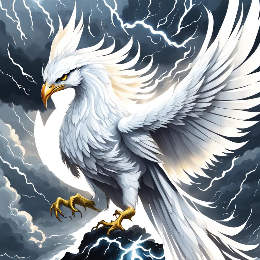 White Phoenix Soaring Through a Storm