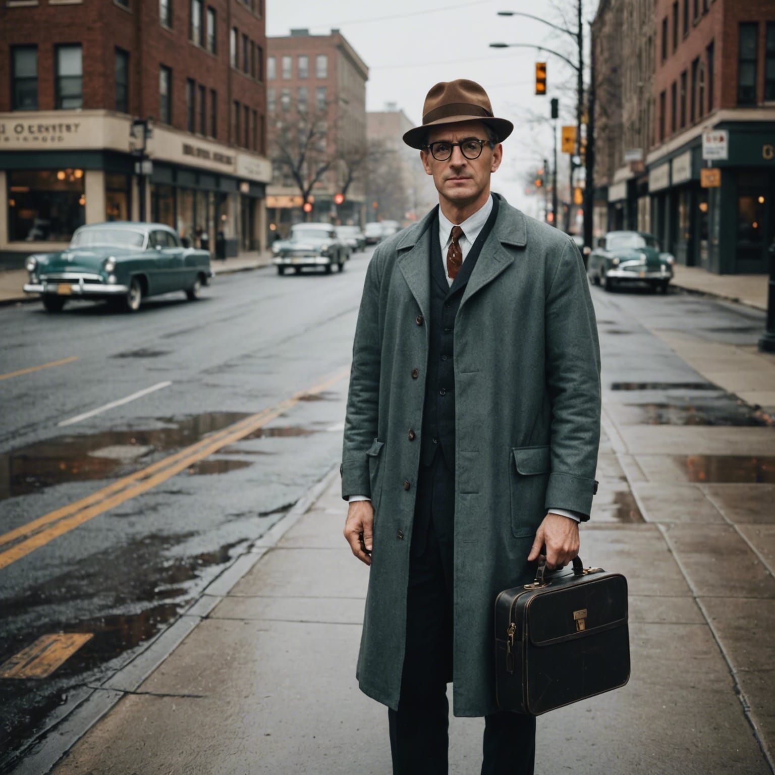 Mid-Century Doctor with Medical Bag on Dreary Street