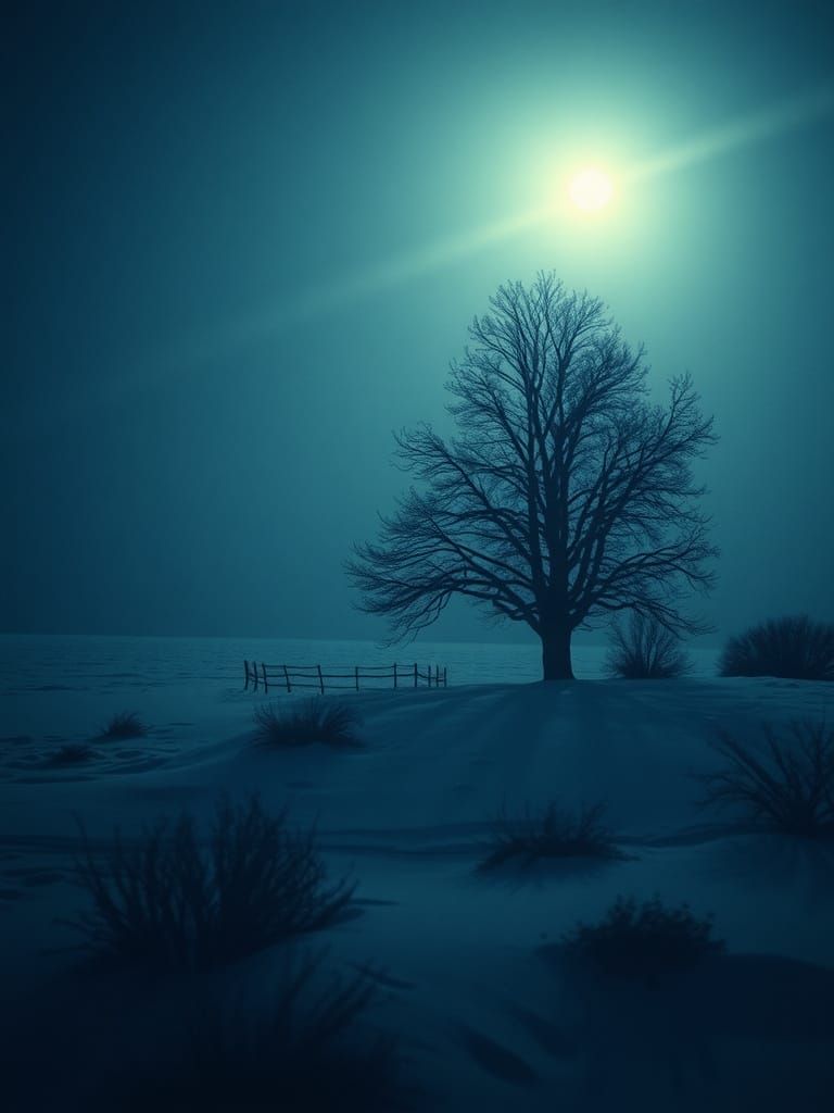 Cinematic Winter Landscape with Moonlit Backlight