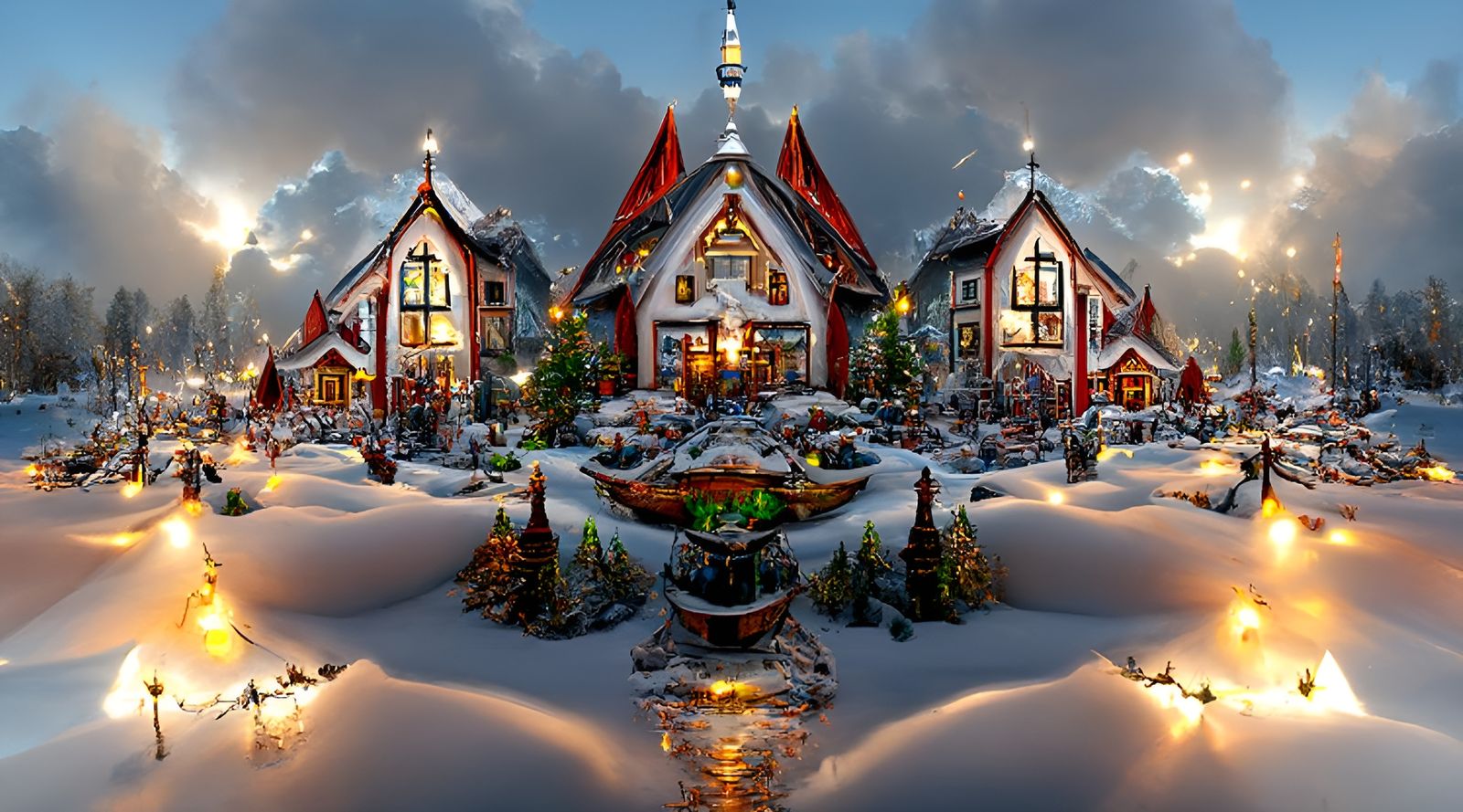Enchanted Christmas Village Landscape in Photorealistic Styl...
