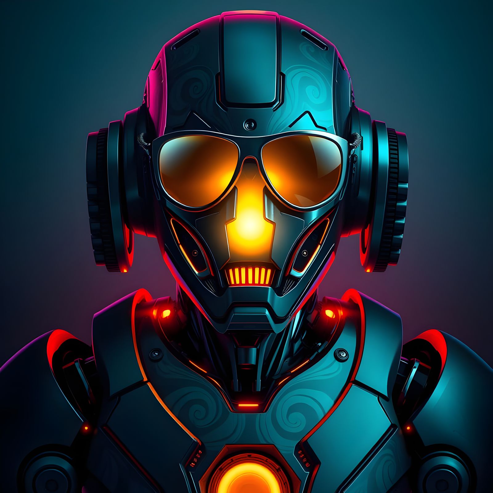 Cyberpunk Bot in Turquoise and Neon Yellow