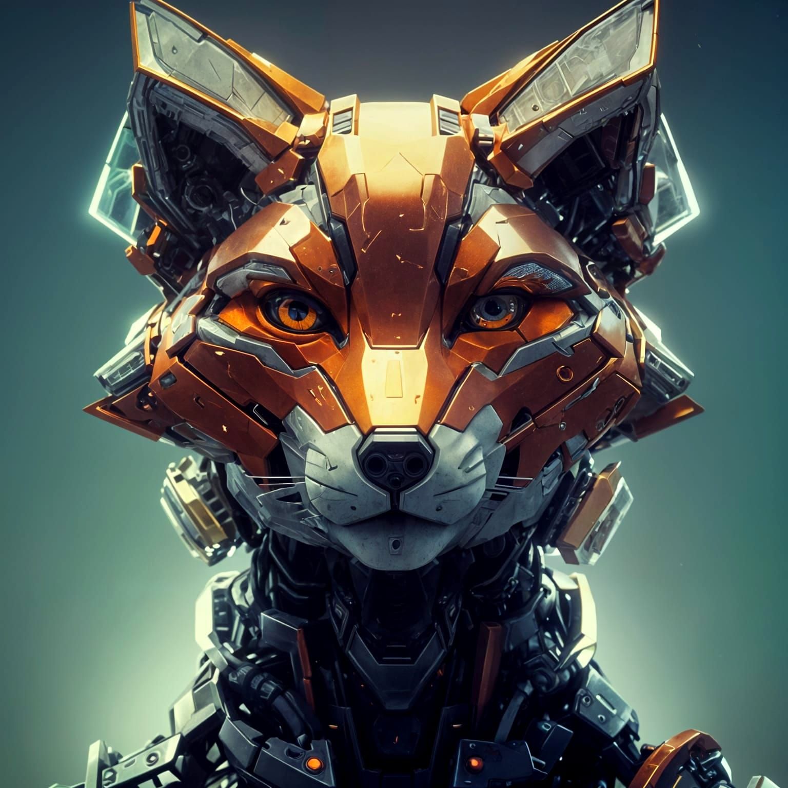 Futuristic Robot Fox in Sci-Fi Cityscape