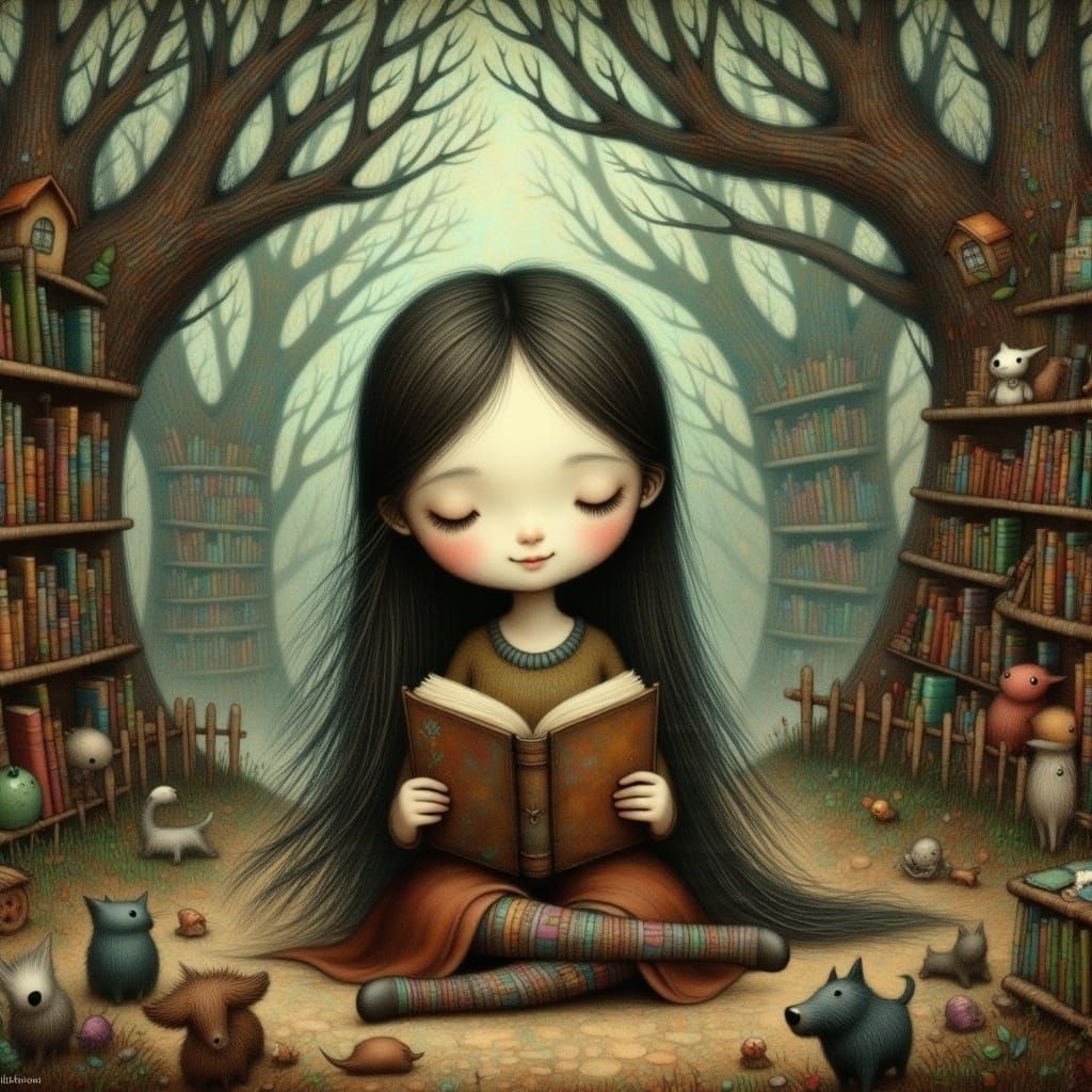 Mystical Forest Library Inspired by Storybook Art