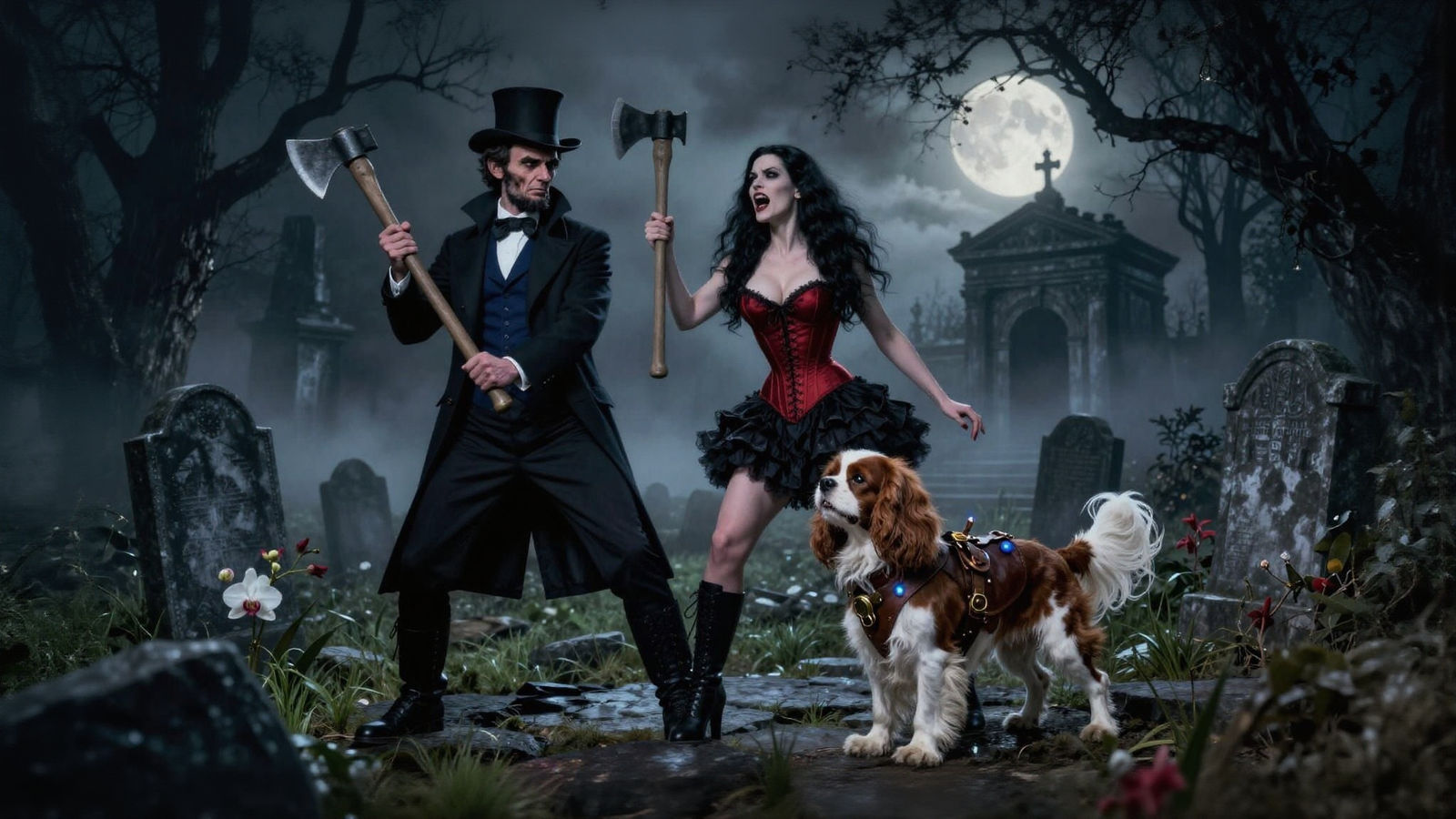 Lincoln and Vampire in Axe Battle in Graveyard