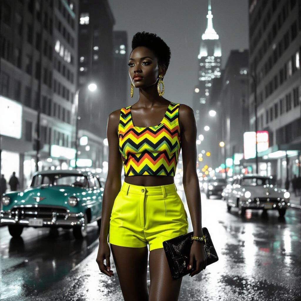 Noir Photograph of Woman on Rainy City Street