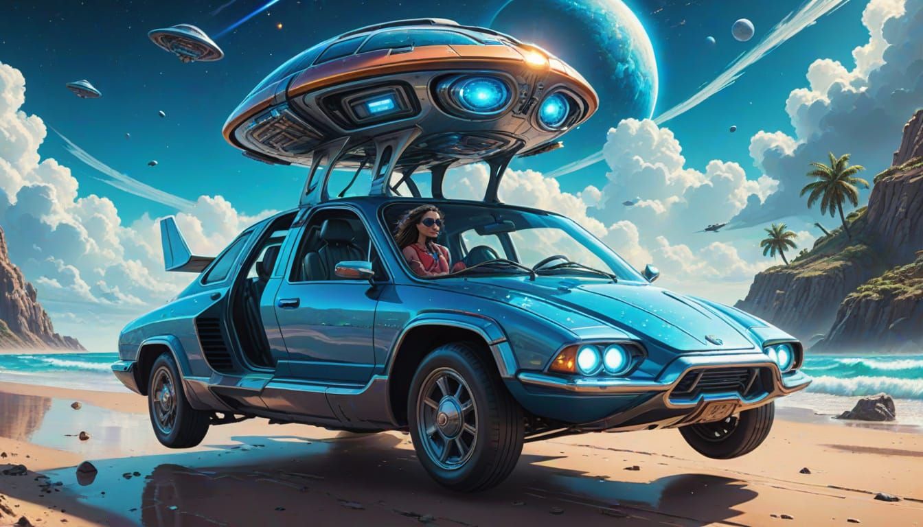 Alien Family Vacation in Sci-Fi Comic Art Style